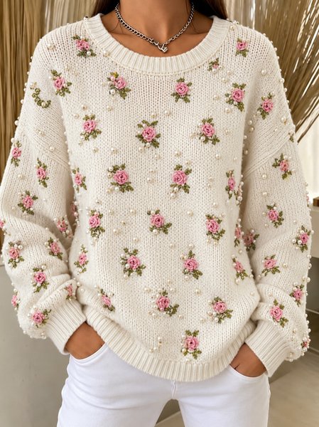 Casual Floral Crew Neck Long Sleeve Sweatshirt