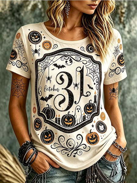 Casual Text Letters Crew Neck Short Sleeve T-shirt