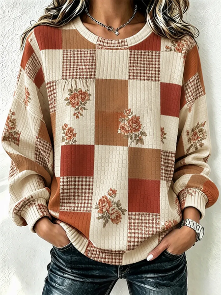 Women Floral Crew Neck Printing Casual Spring/Fall Long Sleeve Sweatshirt