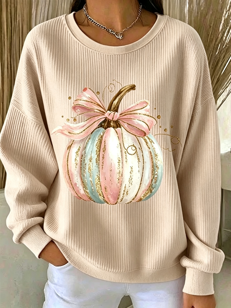 Women Pumpkin Pattern Crew Neck Casual Spring/Fall Long Sleeve Sweatshirt