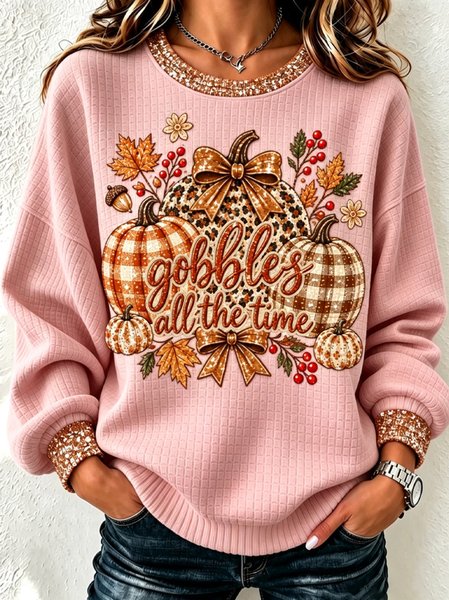 Casual Pumpkin Pattern Crew Neck Long Sleeve Sweatshirt