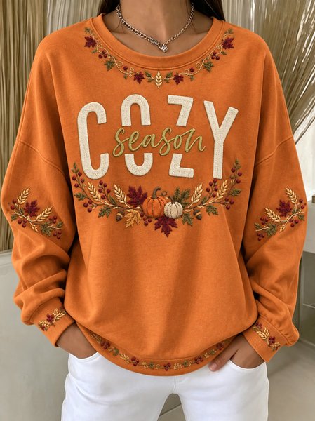 Women Text Letters Crew Neck Casual Spring/Fall Long Sleeve Sweatshirt