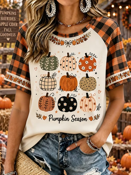Casual Contrast Stitching Crew Neck Short Sleeve T-shirt