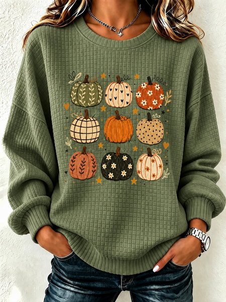 Casual Pumpkin Pattern Crew Neck Long Sleeve Sweatshirt