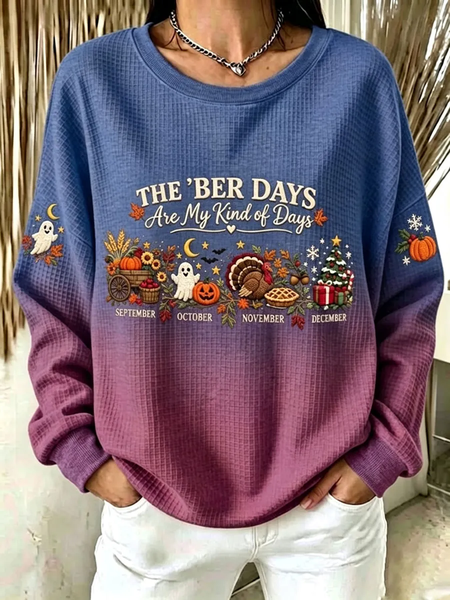 Women Maple Leaf Crew Neck Printing Casual Spring/Fall Long Sleeve Sweatshirt