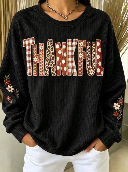 Women Floral Crew Neck Casual Spring/Fall Long Sleeve Sweatshirt
