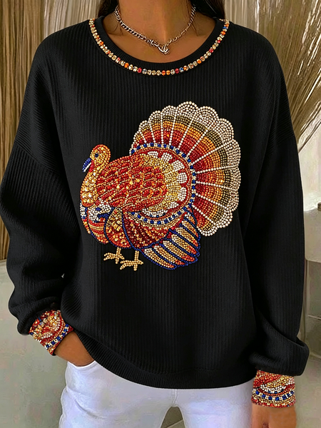 Casual Turkey Crew Neck Long Sleeve Sweatshirt