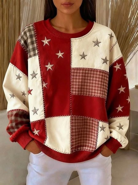 Casual Geometric Crew Neck Long Sleeve Sweatshirt