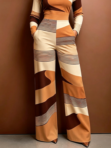 Regular Fit Casual Abstract Geometry Straight Pants