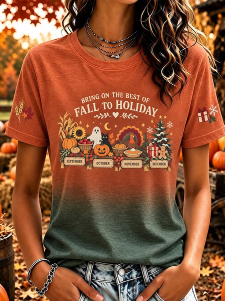 Casual Text Letters Crew Neck Short Sleeve T-shirt