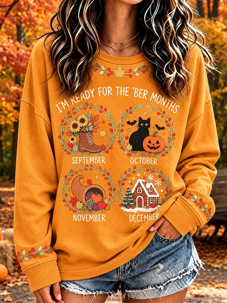 Casual Text Letters Crew Neck Long Sleeve Sweatshirt