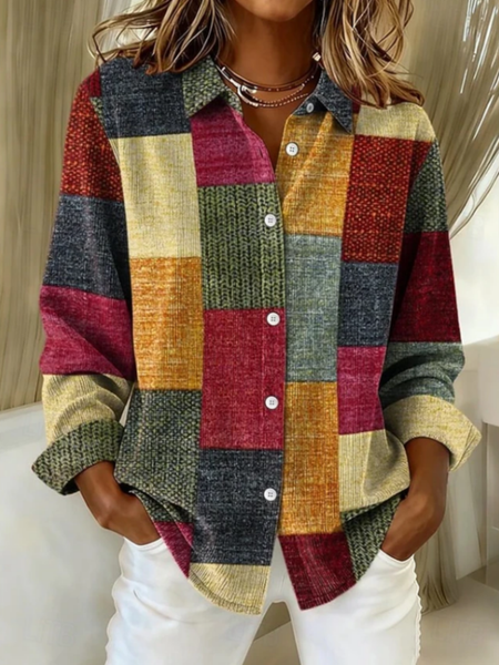 Women Abstract Shirt Collar Long Sleeve Shirt Buckle Regular Sleeve Casual Daily Spring/Fall Top