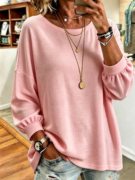 Women Plain Long Sleeve Tee T-shirt Crew Neck Casual Spring/Fall Top