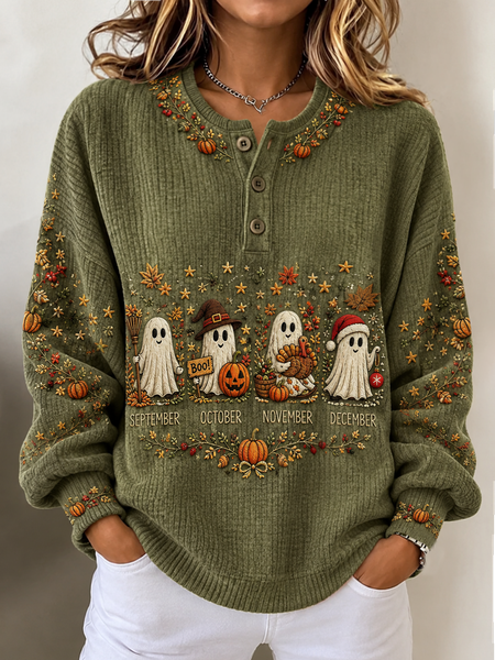 Women Halloween Crew Neck Printing Casual Spring/Fall Long Sleeve Sweatshirt