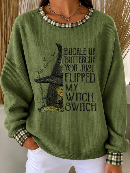 Women Plaid Crew Neck Printing Casual Spring/Fall Long Sleeve Sweatshirt