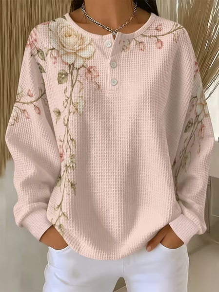 Women Floral Crew Neck Printing Casual Spring/Fall Long Sleeve Sweatshirt