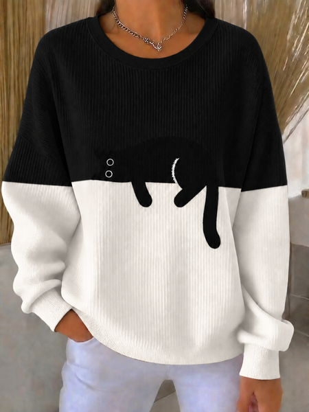 Casual Color Block Crew Neck Long Sleeve Sweatshirt