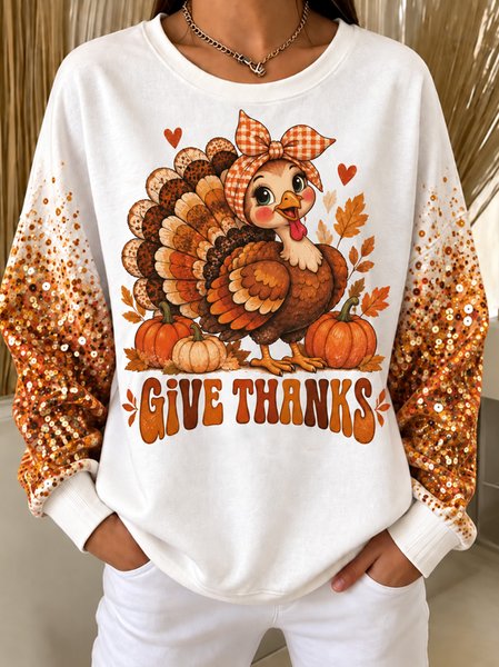 Casual Text Letters Crew Neck Long Sleeve Sweatshirt