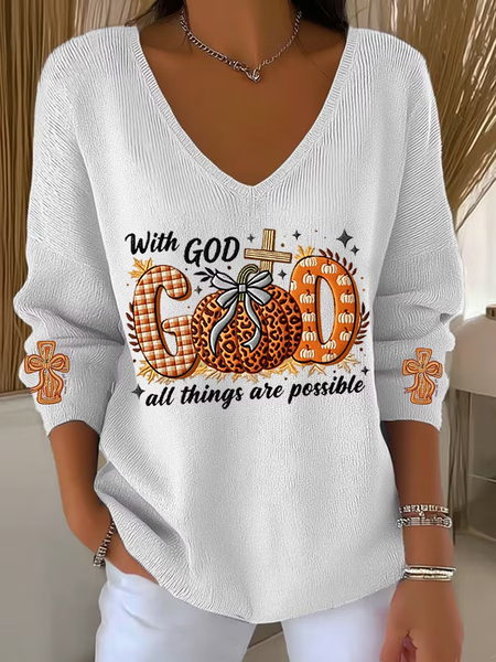 Women Cotton Text Letters Long Sleeve Comfy Casual Sweater