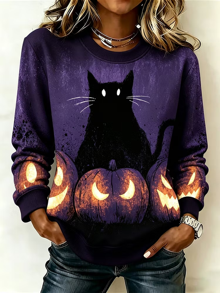 Casual Halloween Crew Neck Long Sleeve Sweatshirt