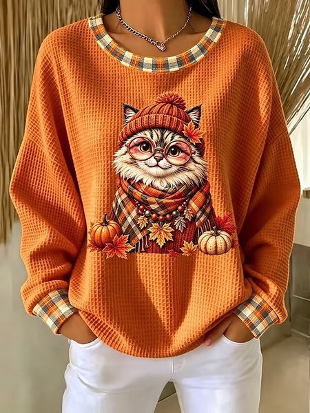 Casual Plaid Crew Neck Long Sleeve Sweatshirt