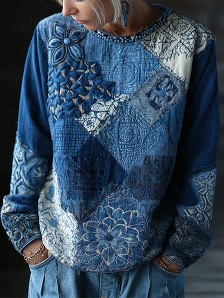 Women Abstract Crew Neck Printing Casual Spring/Fall Long Sleeve Sweatshirt