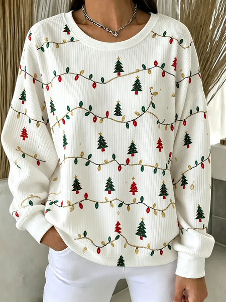 Women Christmas Crew Neck Printing Casual Spring/Fall Long Sleeve Sweatshirt