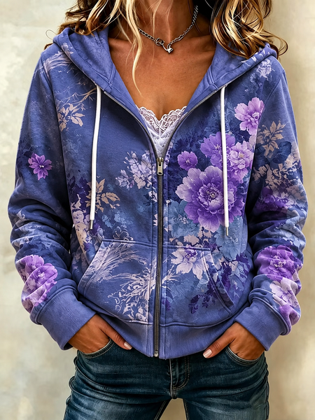 Casual Floral Hoodie Long Sleeve Hoodie