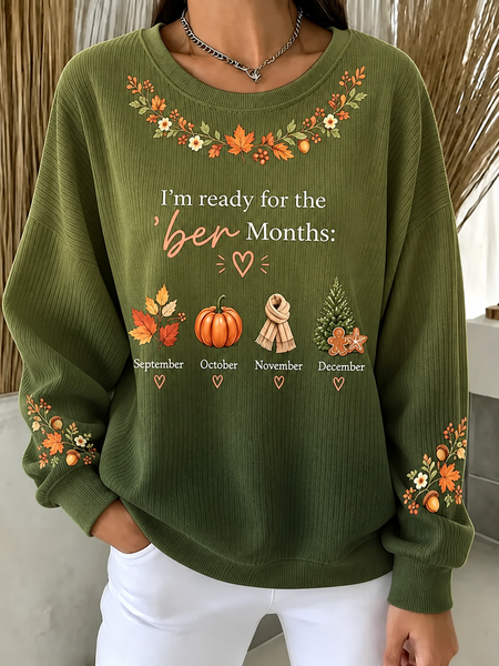 Casual Text Letters Crew Neck Long Sleeve Sweatshirt