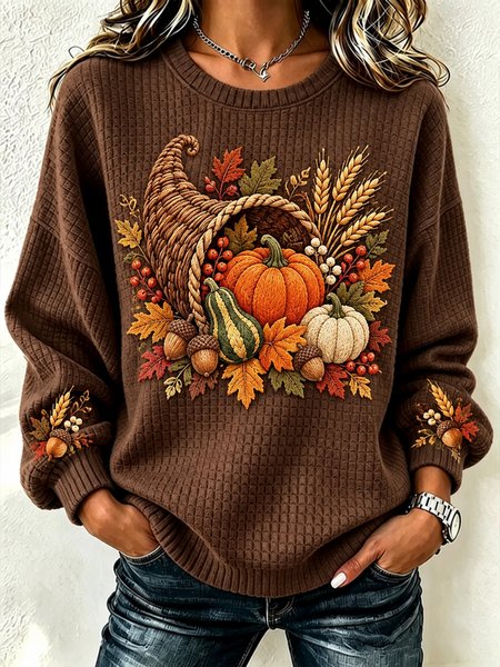 Women Fruit Crew Neck Casual Spring/Fall Long Sleeve Sweatshirt
