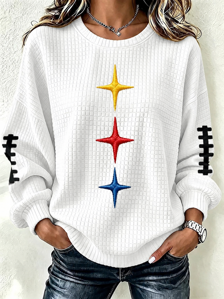 Women Geometric Crew Neck Casual Spring/Fall Long Sleeve Sweatshirt