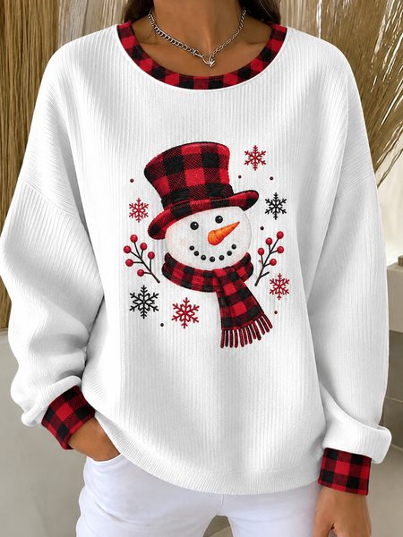 Women Plaid Crew Neck Printing Casual Spring/Fall Long Sleeve Sweatshirt