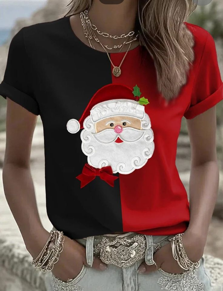 Casual Santa Claus Crew Neck Short Sleeve T-shirt