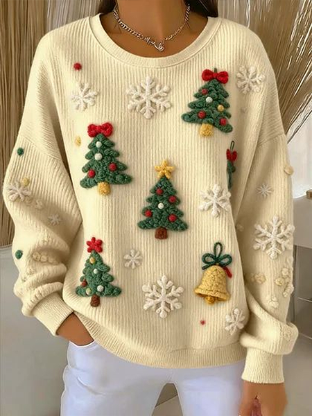 Women Christmas Crew Neck Printing Casual Spring/Fall Long Sleeve Sweatshirt