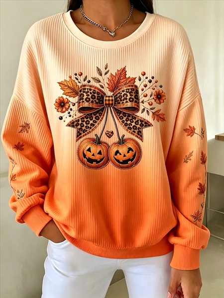 Women Leopard Crew Neck Printing Casual Spring/Fall Long Sleeve Sweatshirt