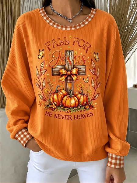 Women Text Letters Crew Neck Printing Casual Spring/Fall Long Sleeve Sweatshirt