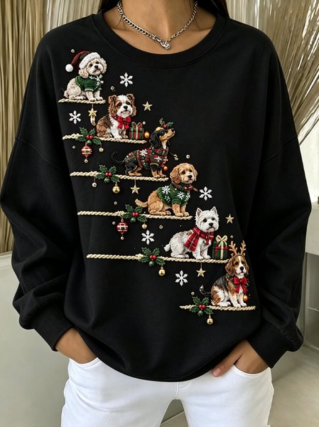 Women Christmas Crew Neck Casual Spring/Fall Long Sleeve Sweatshirt