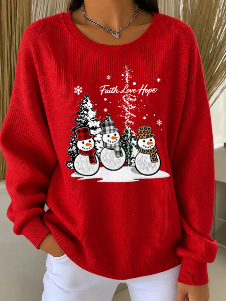 Women Christmas Snowman Crew Neck Printing Casual Spring/Fall Long Sleeve Sweatshirt