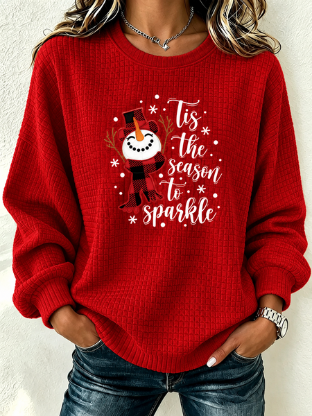 Women Christmas Snowman Crew Neck Printing Casual Spring/Fall Long Sleeve Sweatshirt