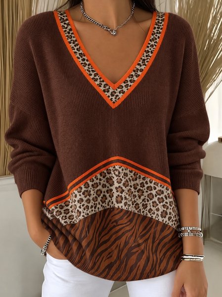 Vintage Geometric V Neck Long Sleeve T-shirt