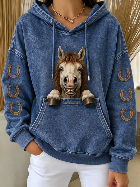 Vintage Horse Hoodie Long Sleeve Hoodie