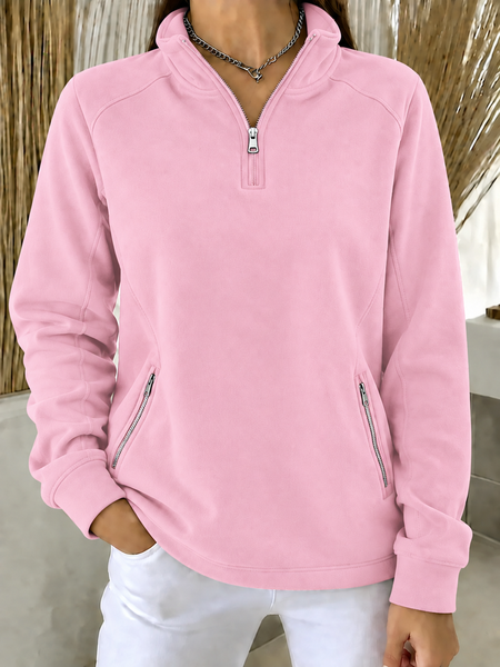 Casual Plain Turtleneck Long Sleeve Sweatshirt