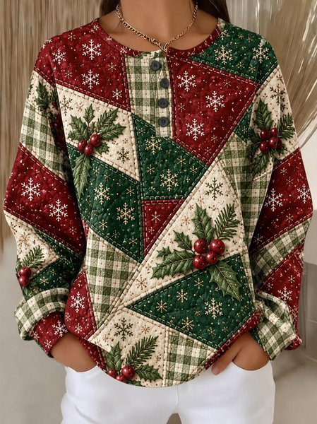Women Geometric Crew Neck Casual Spring/Fall Long Sleeve Sweatshirt