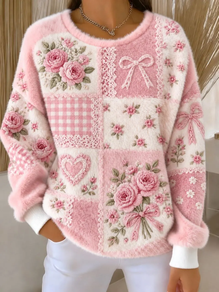 Casual Floral Crew Neck Long Sleeve Sweatshirt