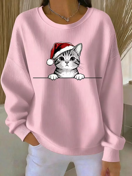 Women Cat Crew Neck Casual Spring/Fall Long Sleeve Sweatshirt