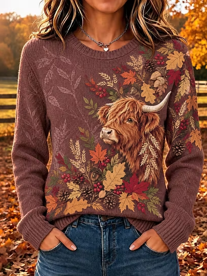 Vintage Maple Leaf Crew Neck Long Sleeve Sweatshirt