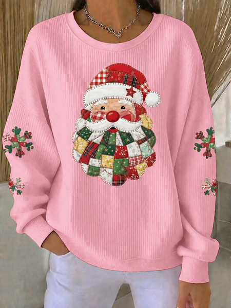 Women Santa Claus Crew Neck Casual Spring/Fall Long Sleeve Sweatshirt