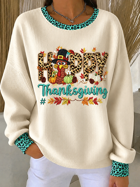 Women Leopard Crew Neck Printing Casual Spring/Fall Long Sleeve Sweatshirt