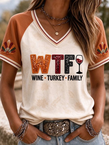 Vintage Text Letters Crew Neck Short Sleeve T-shirt