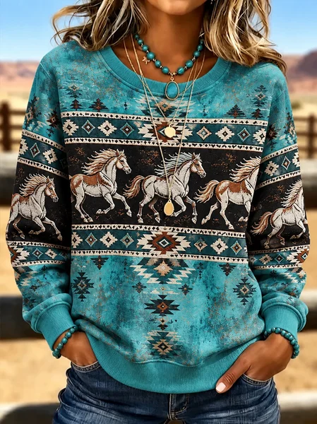 Vintage Geometric Crew Neck Long Sleeve Sweatshirt